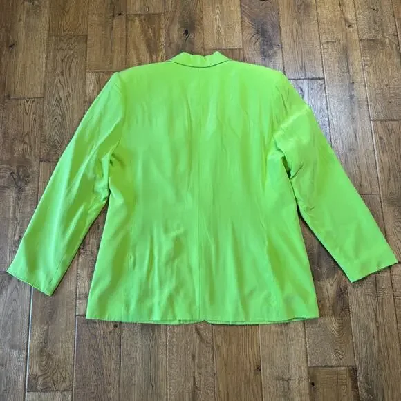 VTG Silks By Joan Leslie Blazer & Blouse Neon Green 100% Silk Womens Sz 16 - Picture 13 of 15